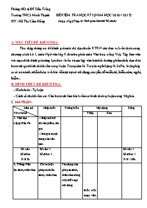Đề kiểm tra học kỳ I môn Ngữ văn Lớp 9 - Năm học 2016-2017 - Hồ Thị Cẩm Hồng (Có đáp án)